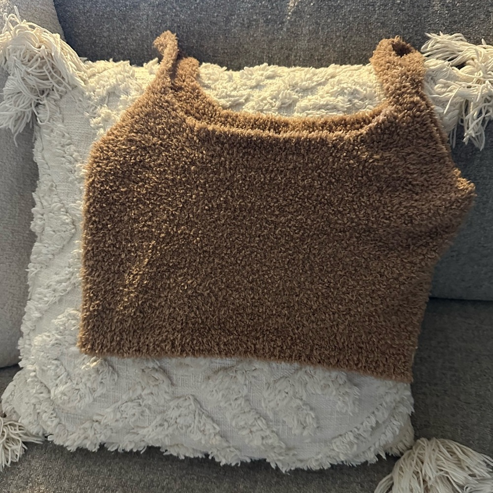 SKIMS Fuzzy Brown Crop Top